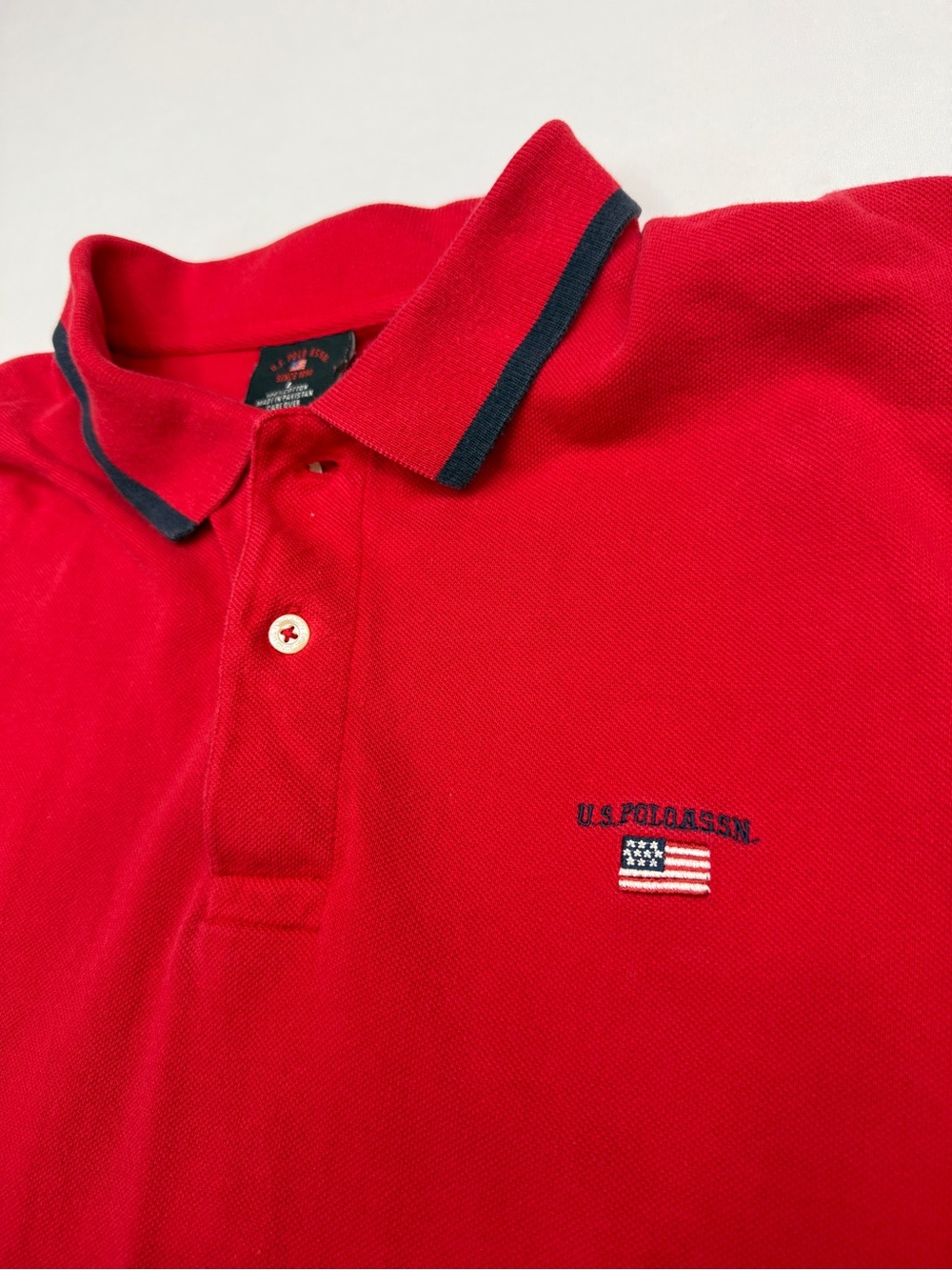 U.S. Polo Assn. Red Polo Shirt Size L Short Sleeve Cotton American Flag